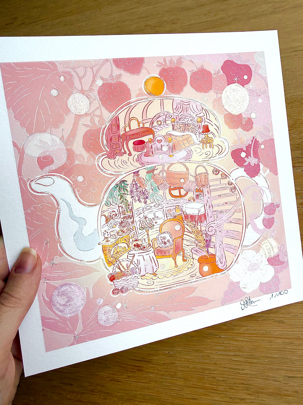 The Teapot House — Fine Art Print | Signed Giclée with Hand-Painted Glitter Detail