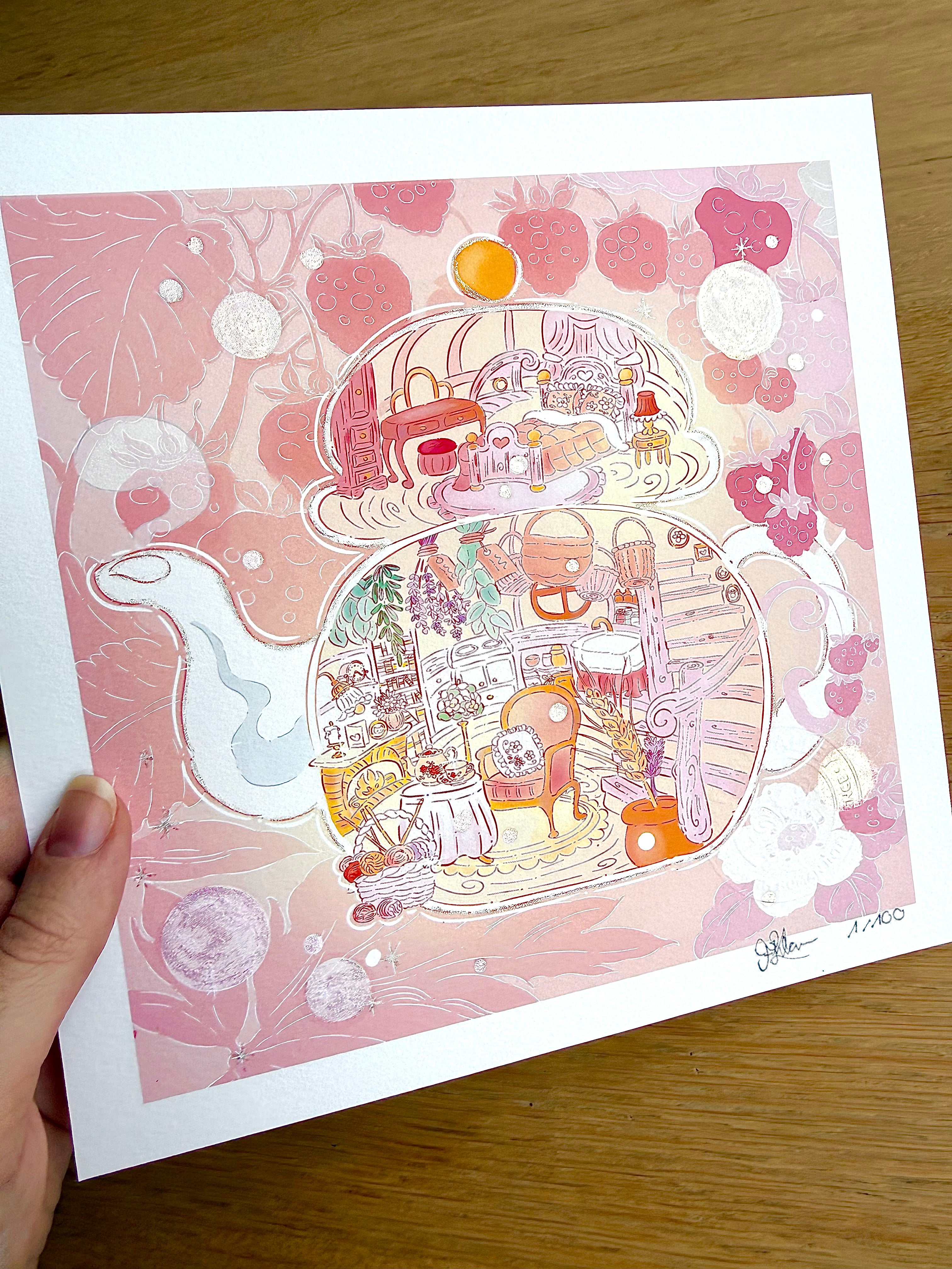 The Teapot House — Fine Art Print | Signed Giclée with Hand-Painted Glitter Detail