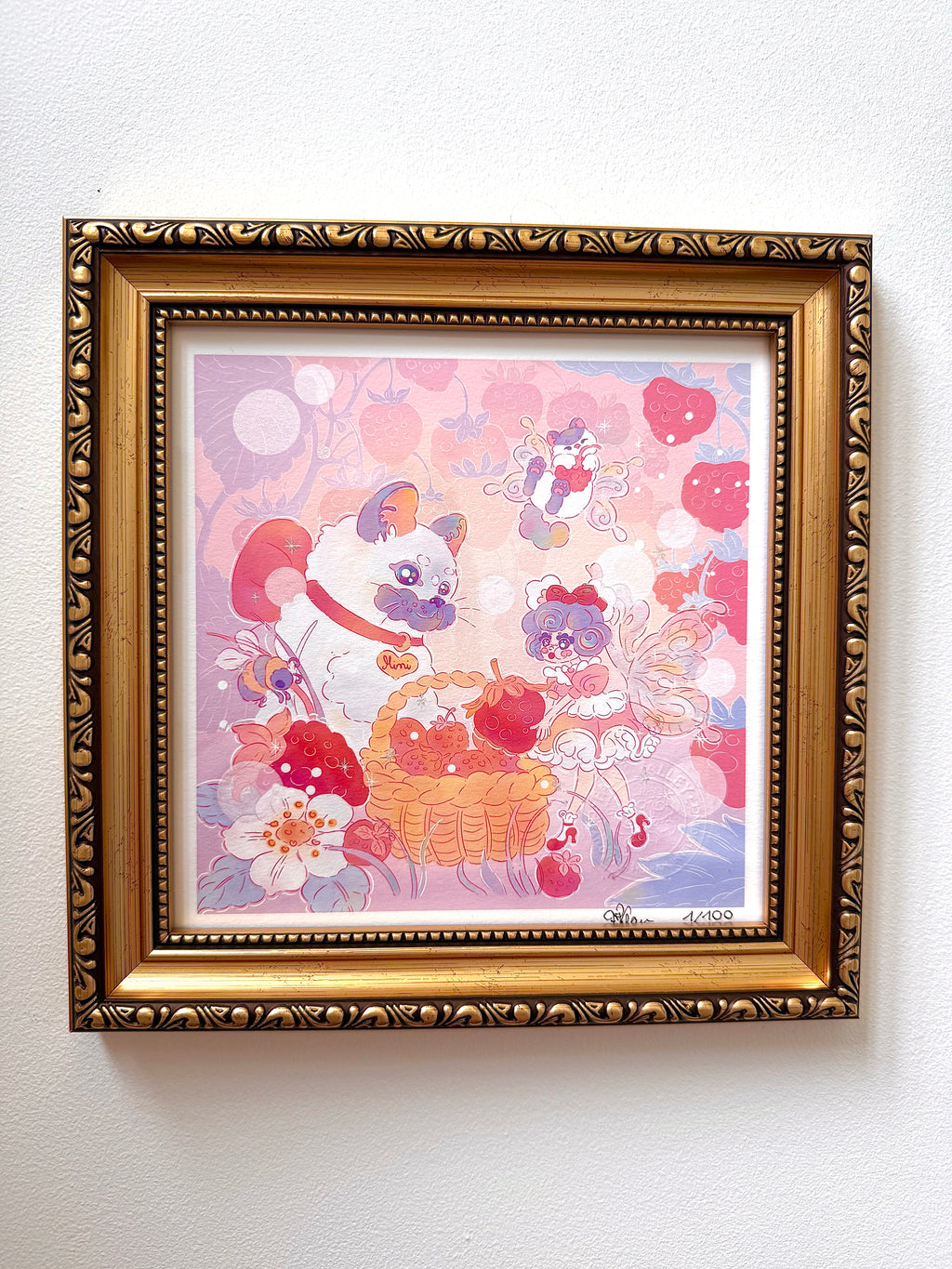 Strawberry Picking — Fine Art Print | Signed Giclée with Hand-Painted Glitter Detail