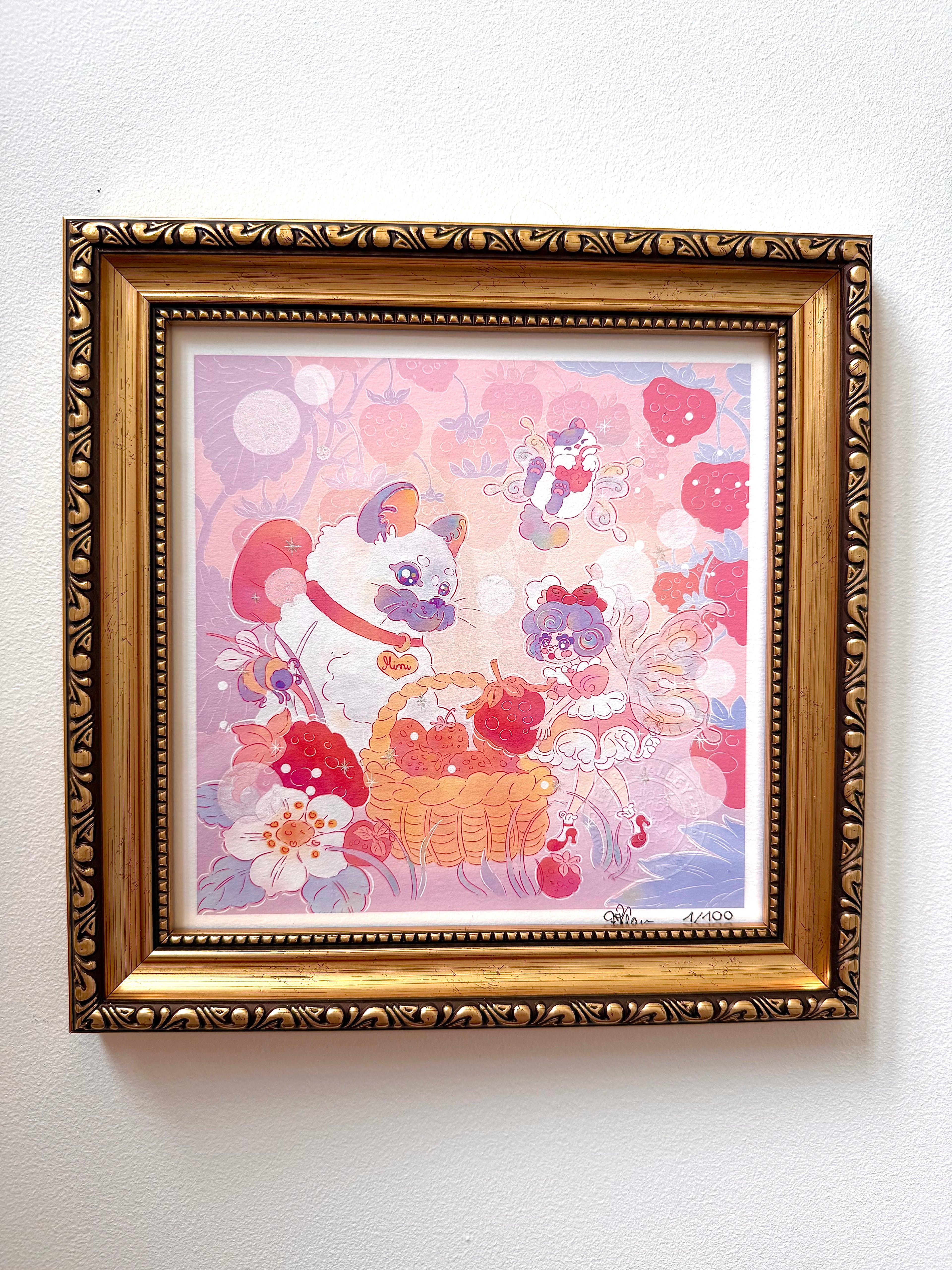 Strawberry Picking — Fine Art Print | Signed Giclée with Hand-Painted Glitter Detail
