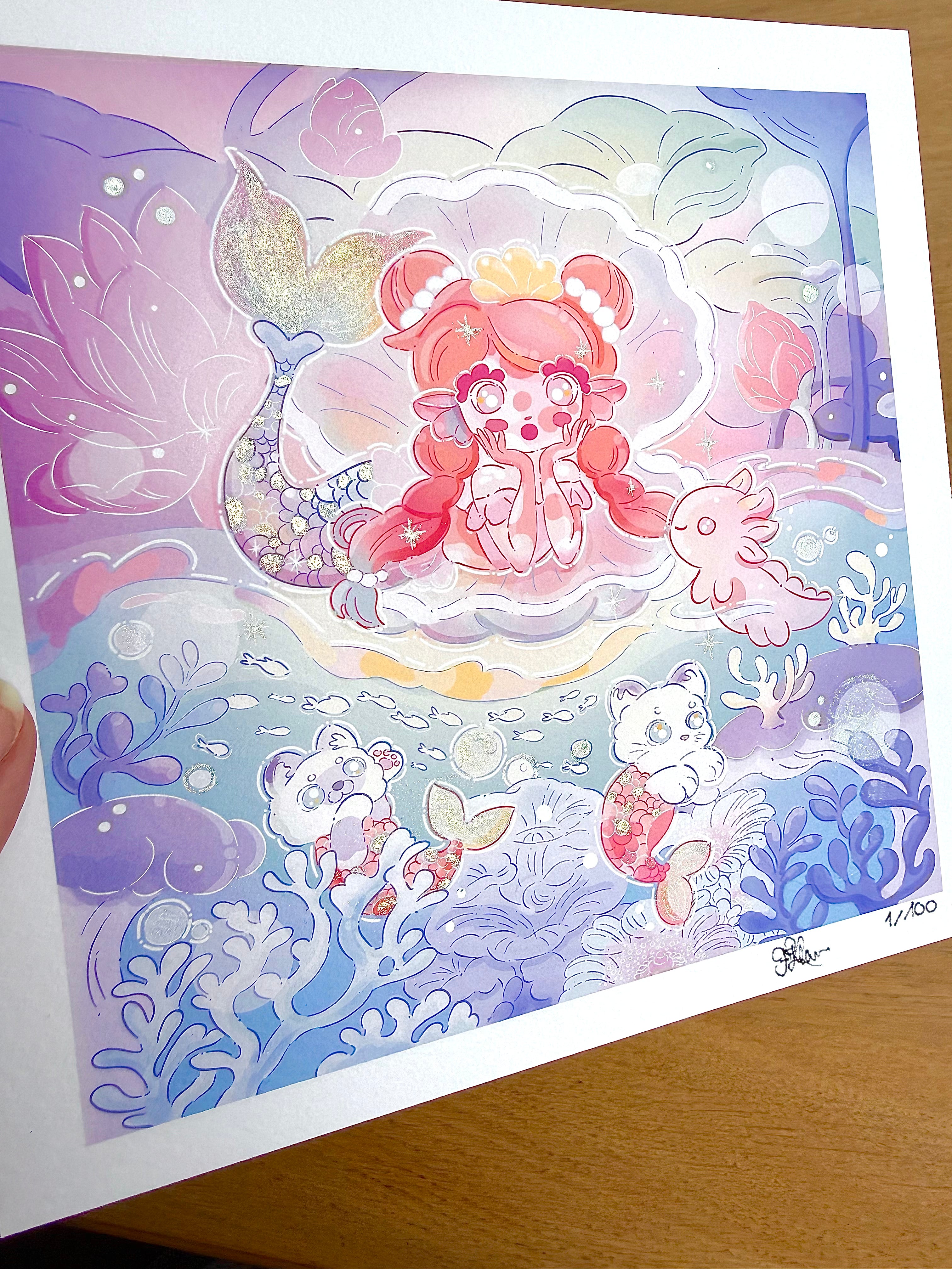 Mermaid Cove — Fine Art Print | Signed Giclée with Hand-Painted Glitter Detail