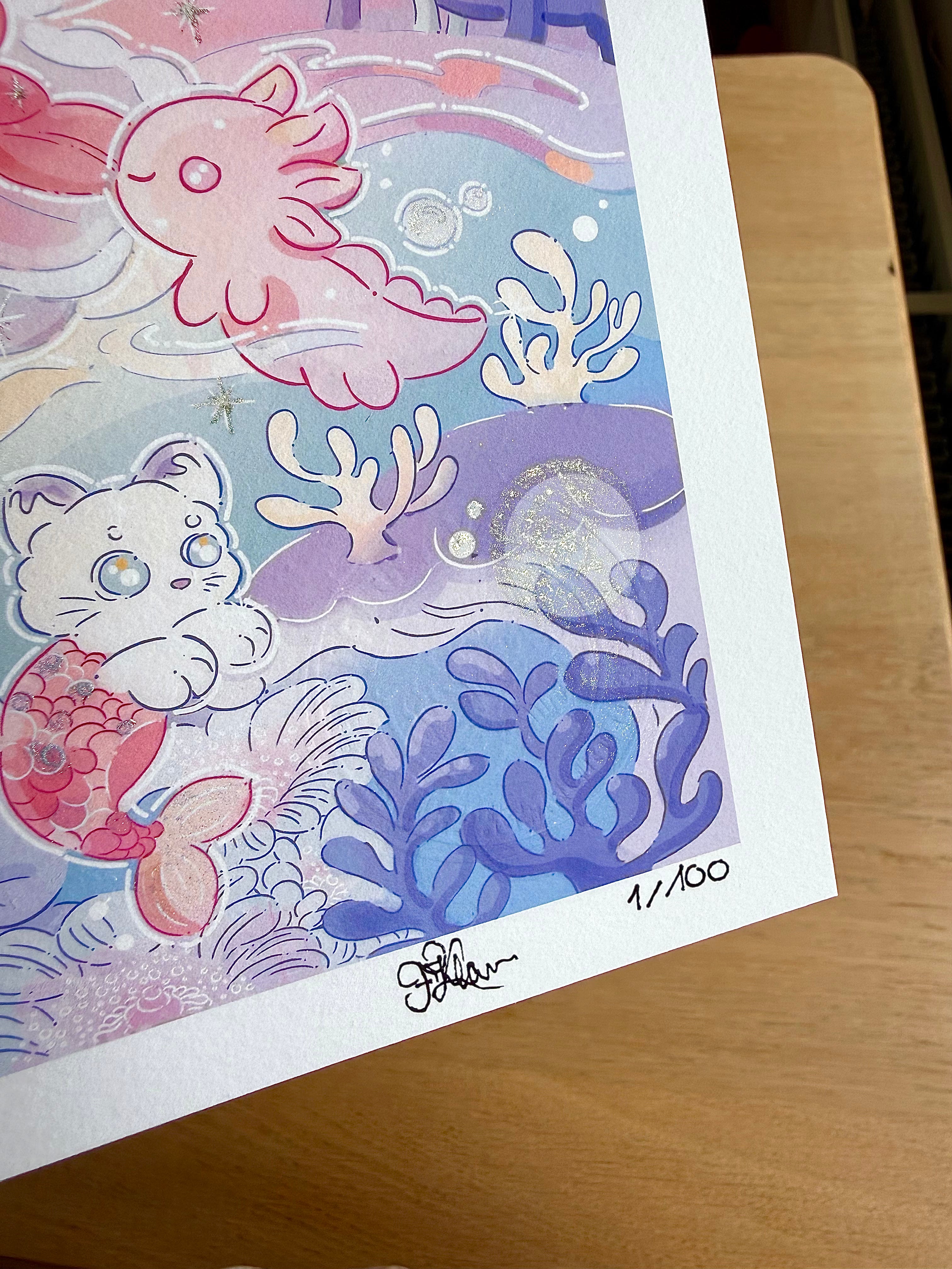 Mermaid Cove — Fine Art Print | Signed Giclée with Hand-Painted Glitter Detail